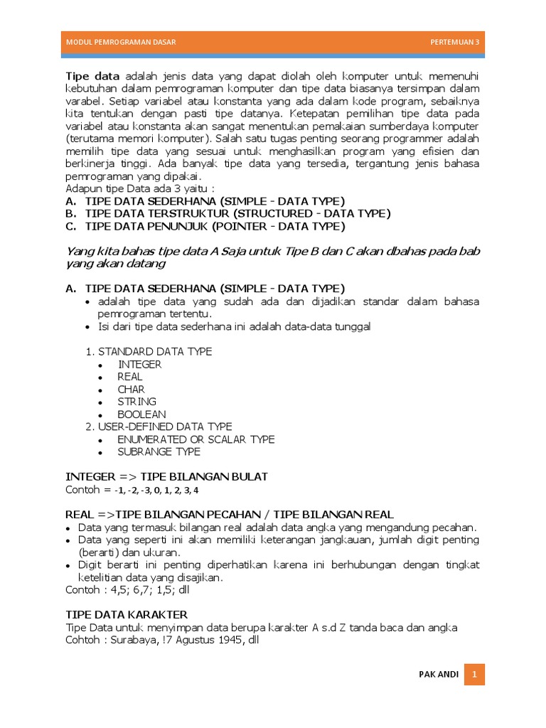 Modul Pemrograman Dasar Pertemuan 3 | PDF
