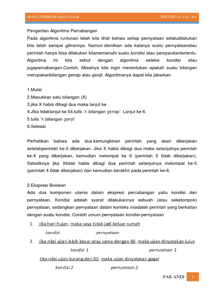 Modul Pemrograman Dasar Pertemuan 7, 8, 9 | PDF
