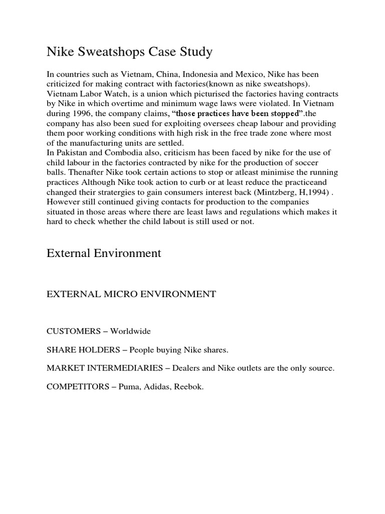Nike Sweatshops: Labor Exploitation Issues | PDF | Nike | Sweatshop