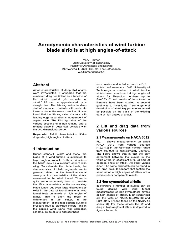 Aerodynamic Characteristics of Wind Turbine Blade Airfoils at High ...
