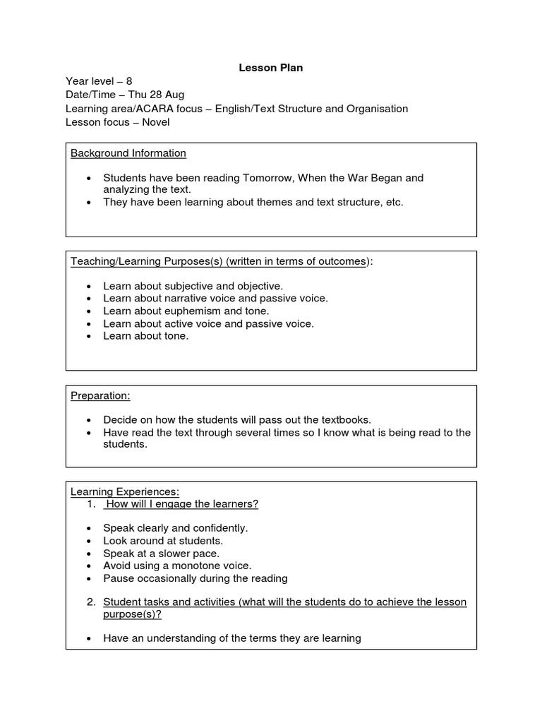 lessonplanbed150 - english whole class lesson | Lesson Plan | Learning