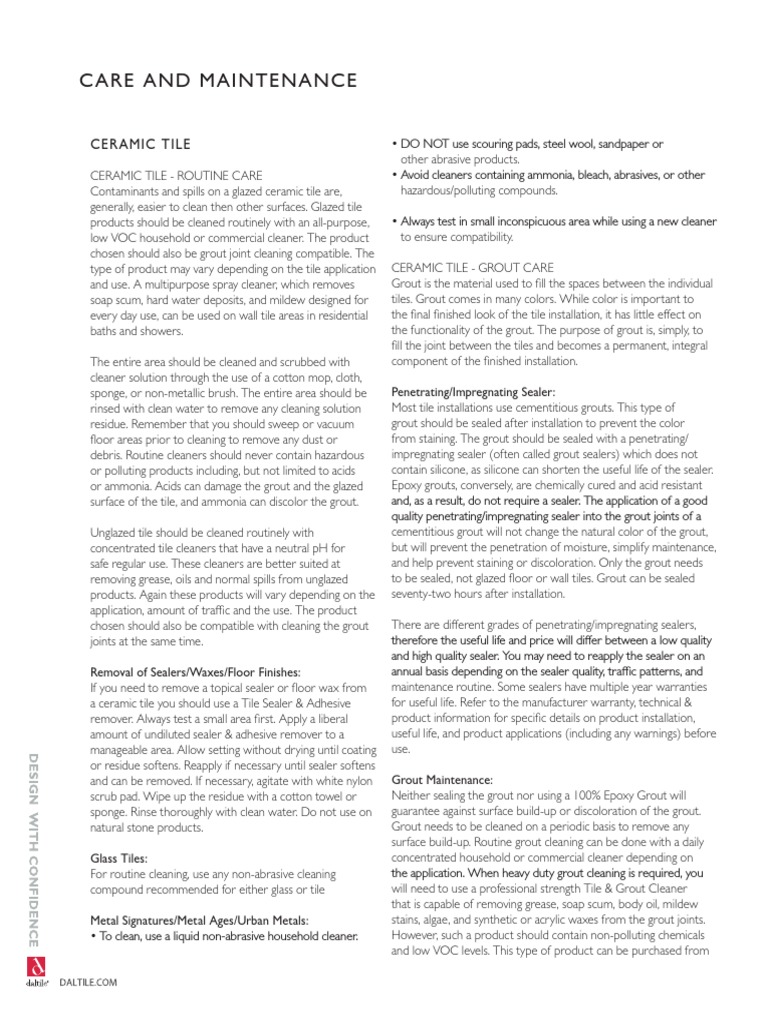Daltile Care and Maintenance PDF Housekeeping Tile