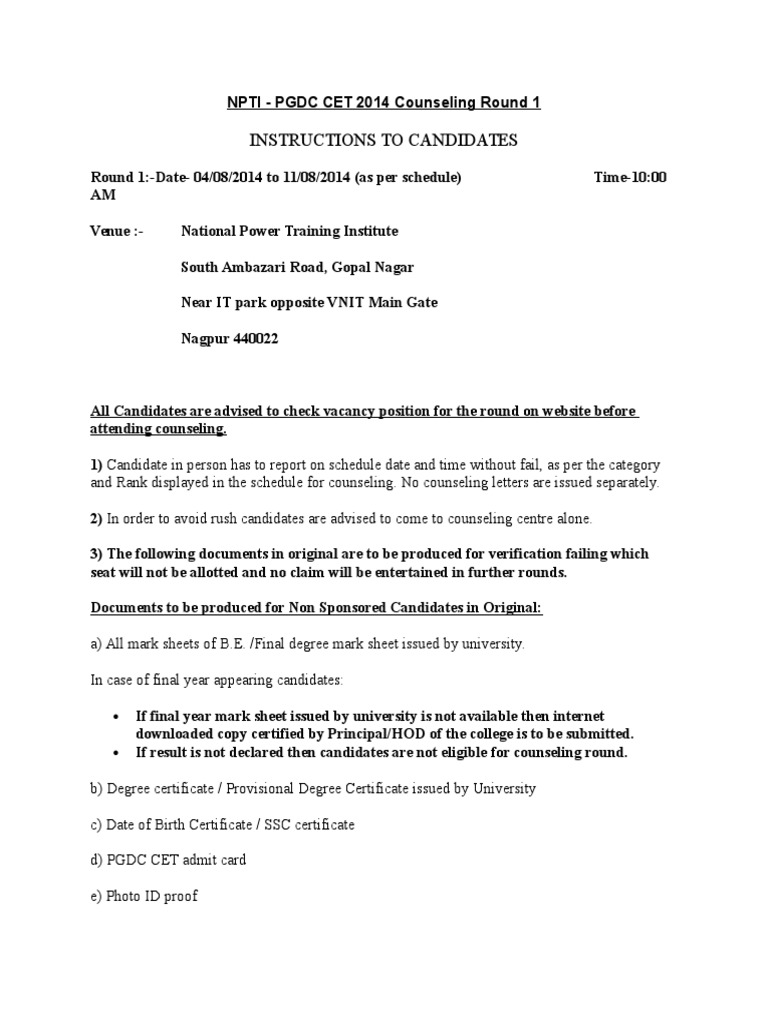 NPTI PGDC CET 2014 Counseling Guide | PDF | Government | Business