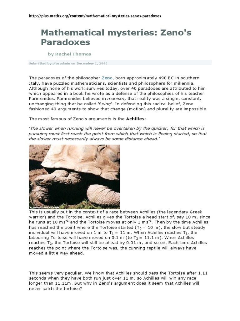 Mathematical Mysteries: Zeno's Paradoxes: by Rachel Thomas | PDF ...