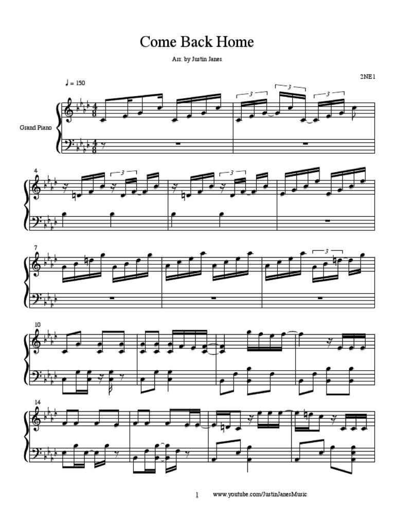 2ne1 Come Back Home Sheet Music