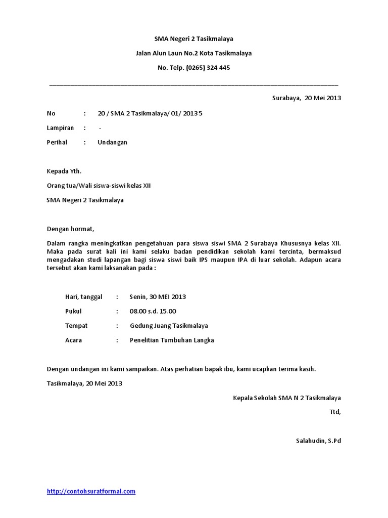 Contoh Surat Resmi Yang Baik Dan Benar Terbaru Pdf