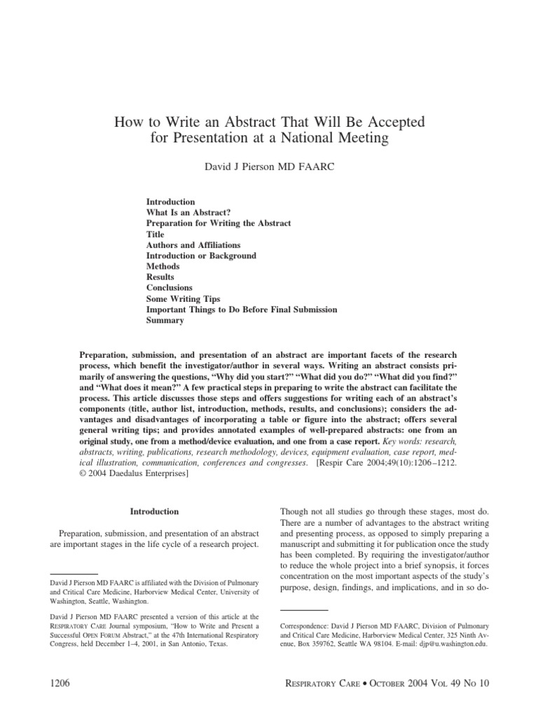 How to Write an Abstract That Will Be Accepted for Presentation at a ...