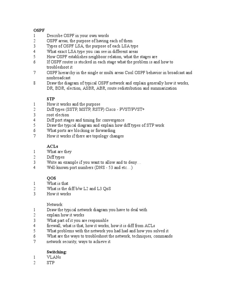 Network Engineer Interview Questions PDF Routing Standards