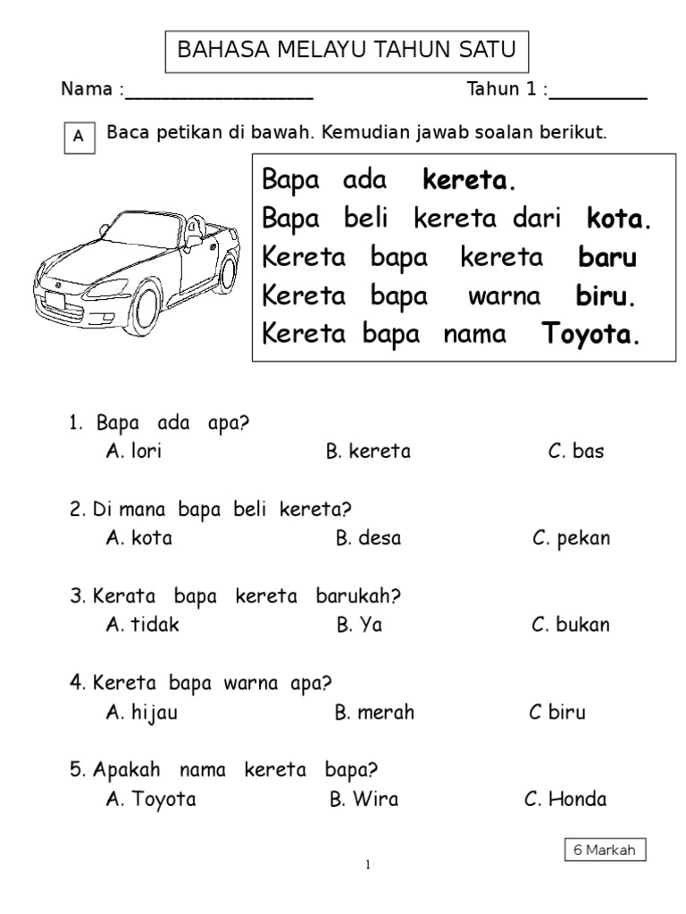 Latihan Bahasa Melayu Tahun 1