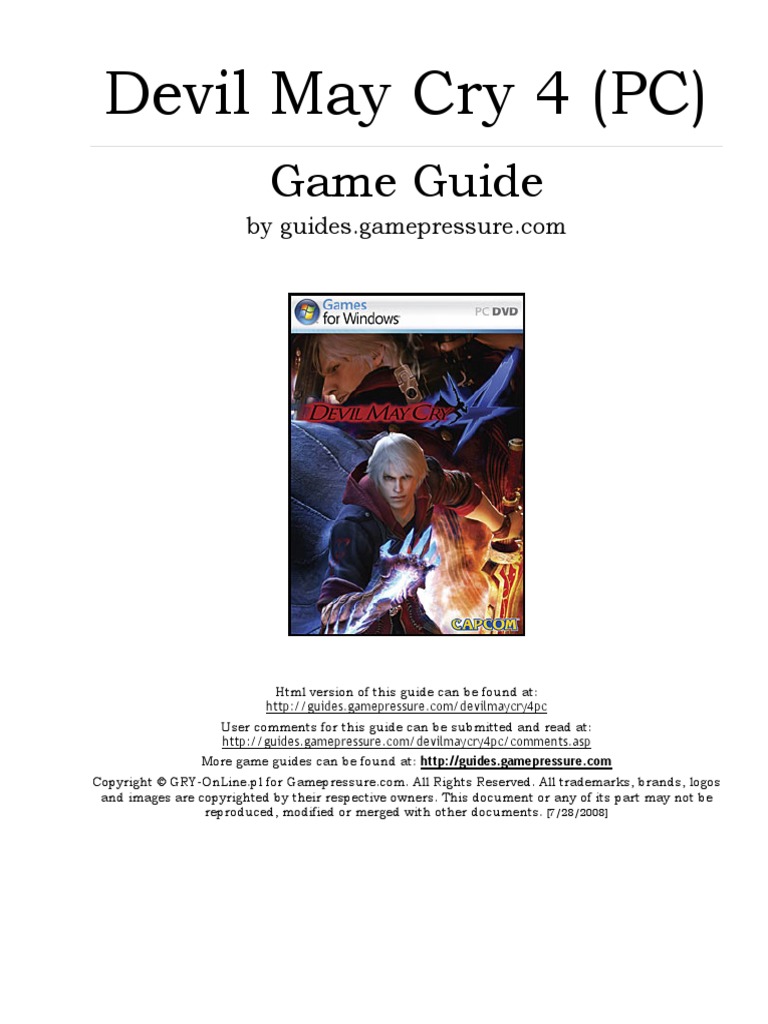Devil May Cry 4 PC Game GUIDE | PDF | Leisure | Sports