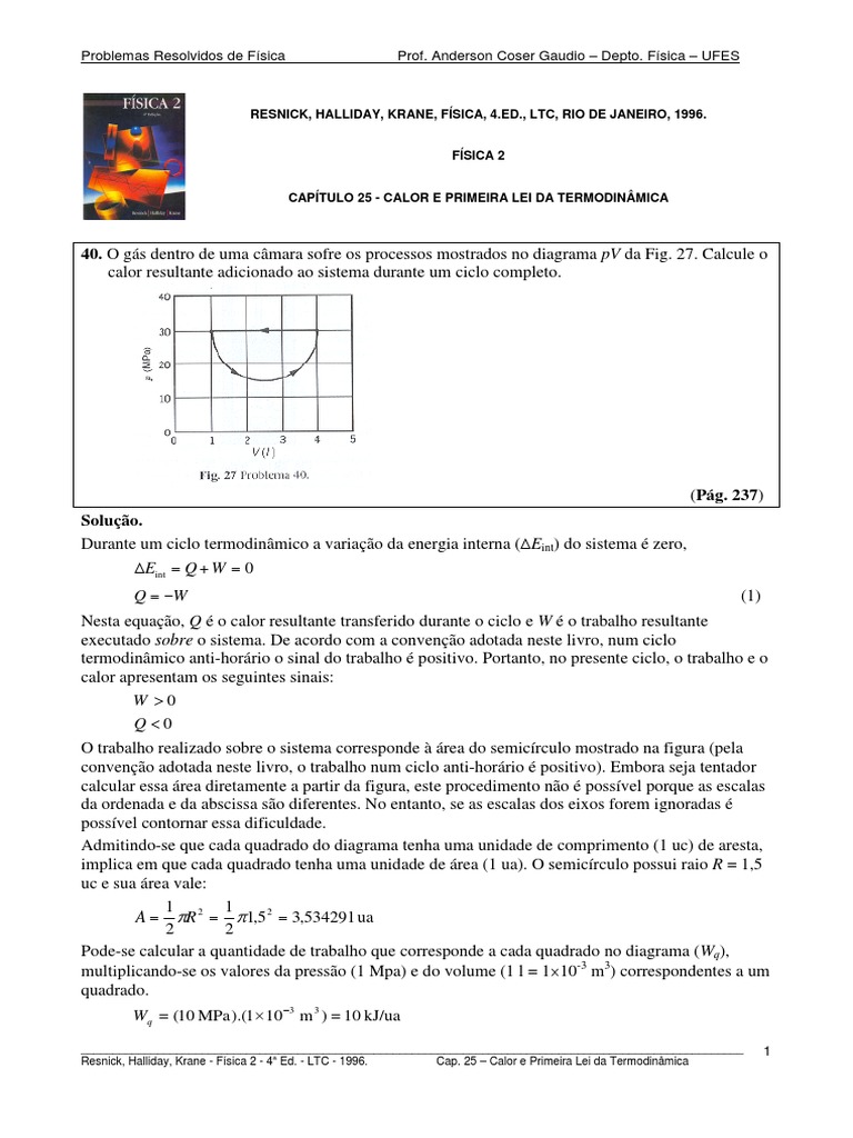 Exercícios Sobre A Primeira Lei Da Termodinâmica