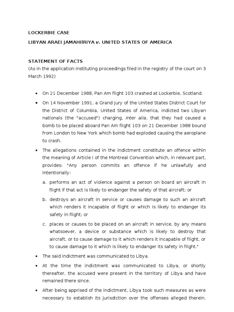 Lockerbie Case PDF Indictment International Law