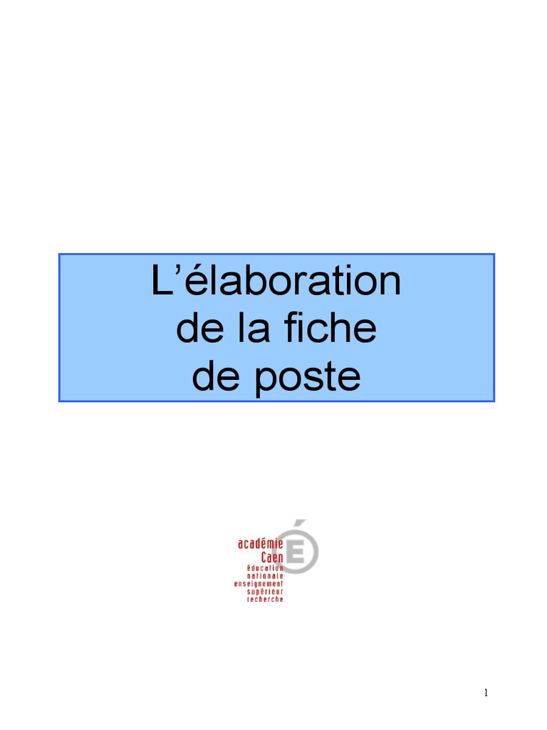Guide Pratique Elaboration Fiche Poste | PDF