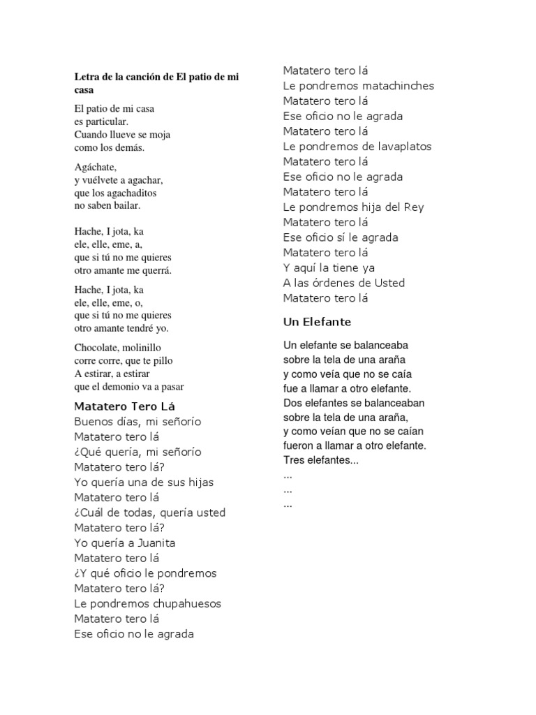 Letra de La Canción de El Patio de Mi Casa PDF
