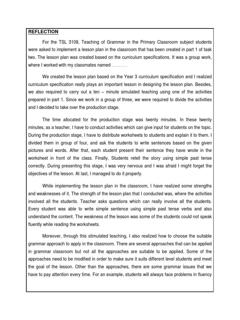 Grammar Reflection Lesson Plan Teachers