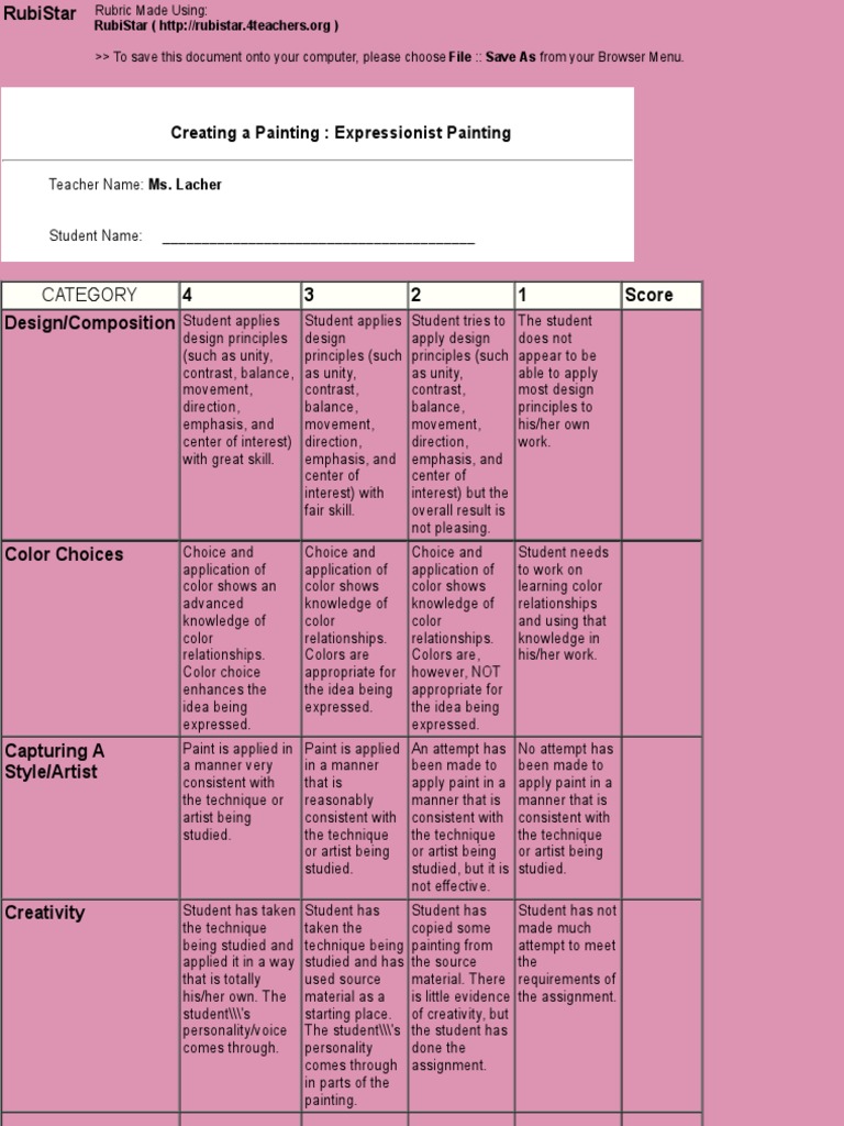 your rubric creating a painting expressionist painting Paintings