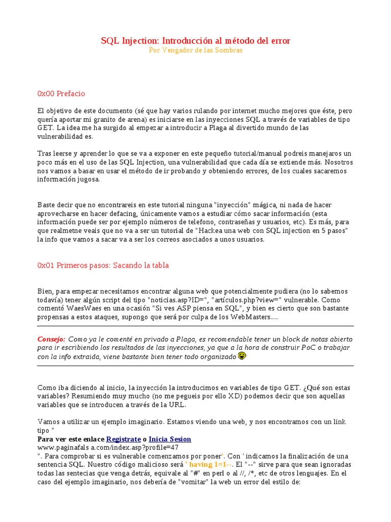SQL Injection Introduccion Al Metodo Del Error PDF | PDF