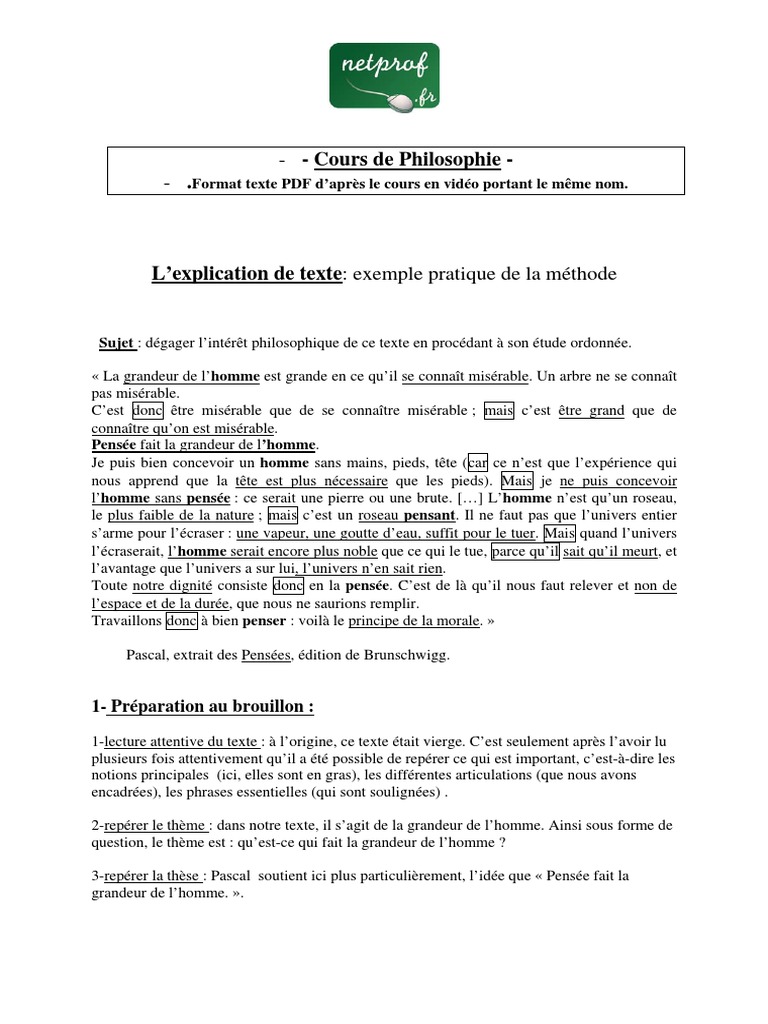 Philosophie Explication De Texte Exemple Pratique De La Methode Pdf Conscience Rene Descartes