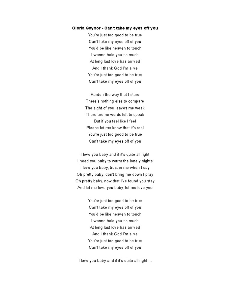 Can T Take My Eyes Off Of You Gloria Gaynor scribd