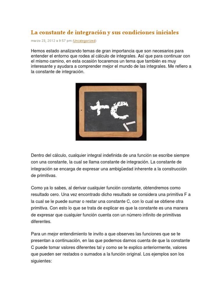 La Constante de Integración y Sus Condiciones | PDF | Integral | Cálculo