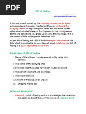 Bill of Lading