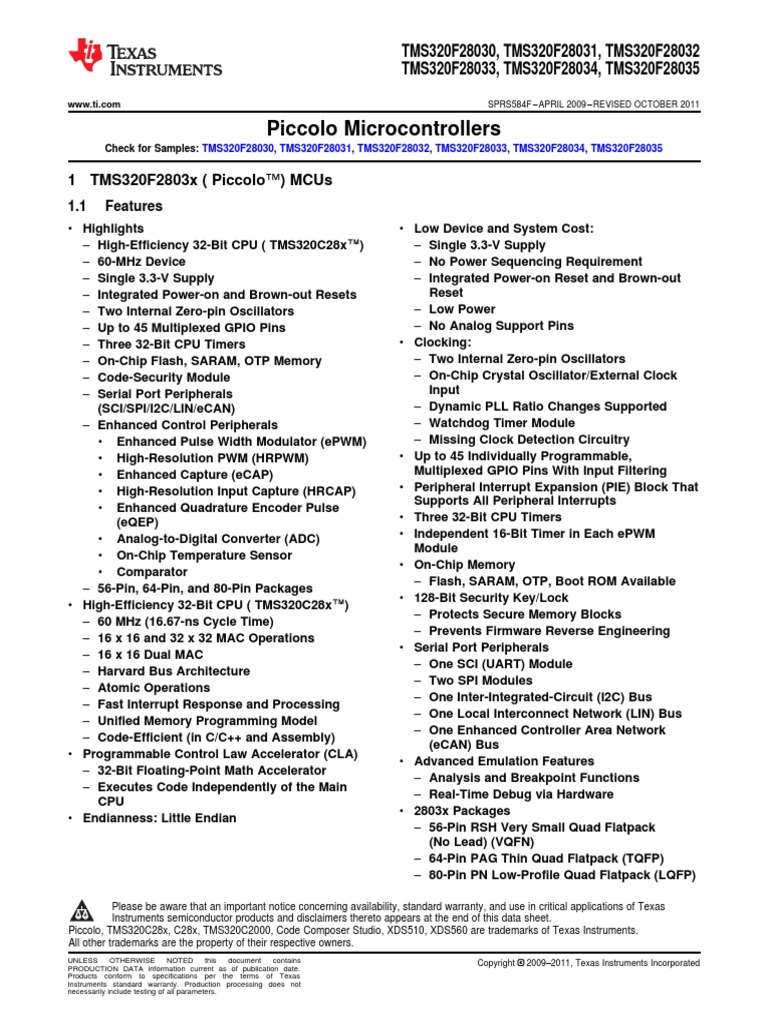 Piccolo Microcontrollers | PDF | Microcontroller | Analog To Digital ...