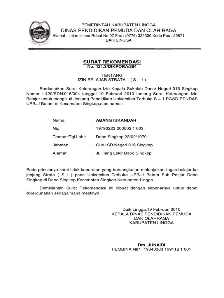 Download 86+ Contoh Surat Rekomendasi Izin Sekolah Gratis