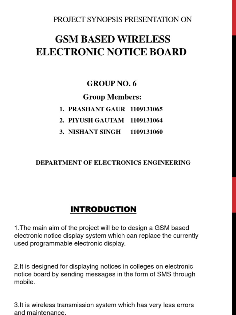 GSM Based Wireless Electronic Notice Board Project Synopsis