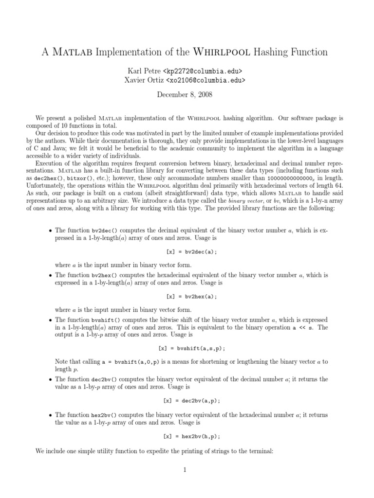 Matlab Implementation of Whirlpool Hash | PDF | Array Data Structure ...