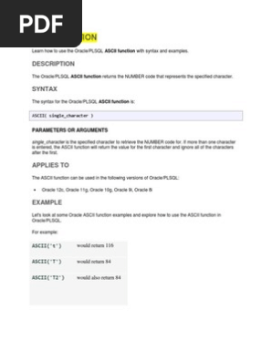 Pl Sql Functions Character Encoding Parameter Computer
