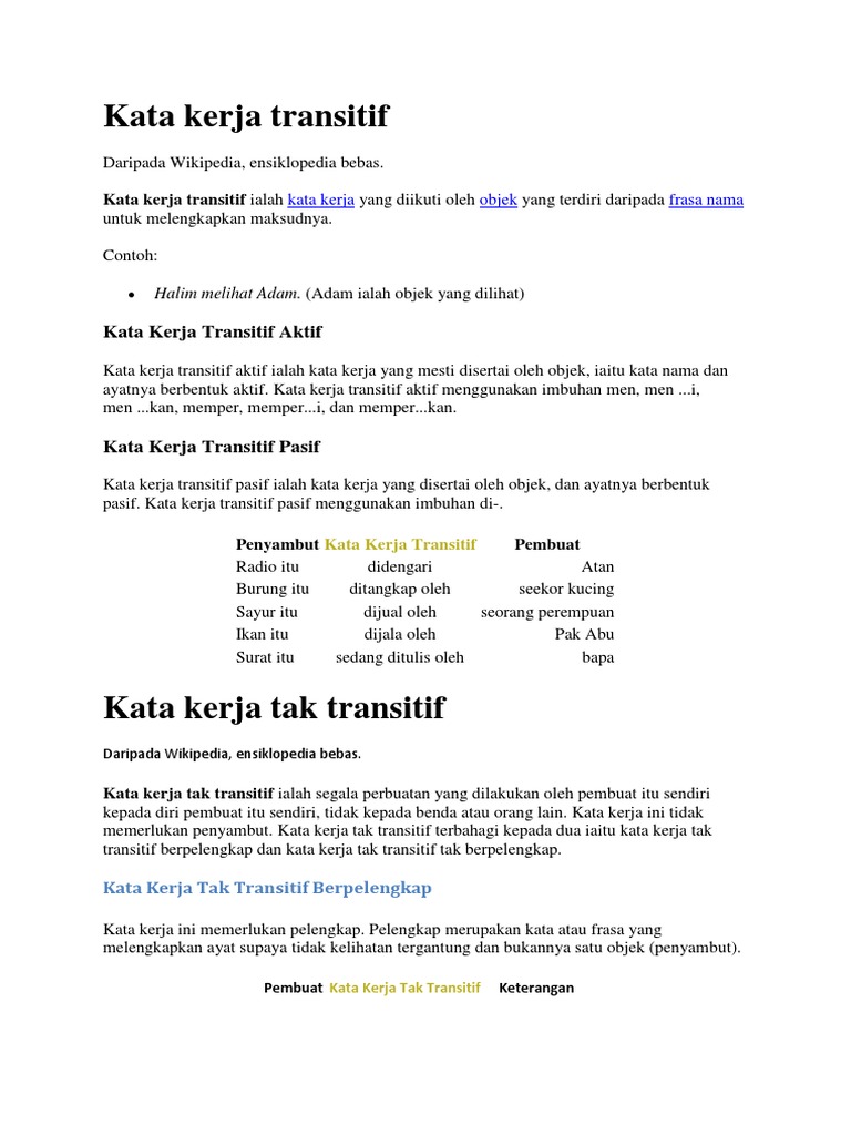 Nota Rujukan Kata Kerja Transitif Pdf