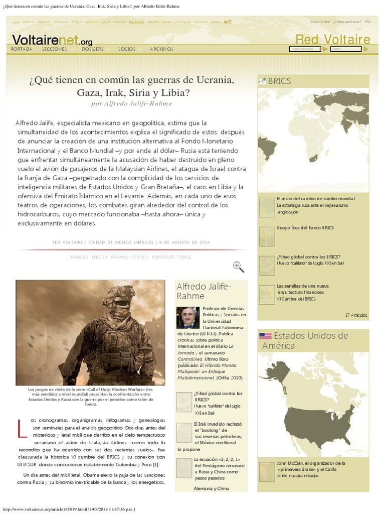 ¿Qué Tienen en Común Las Guerras de Ucrania, Gaza, Irak, Siria y Libia , Por Alfredo Jalife