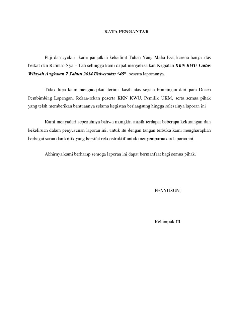 Kata Pengantar Ukm Bali Cah Ayu