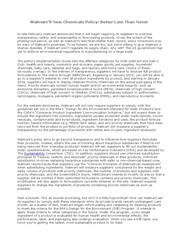 Walmart's Chemicals Policy Explained | PDF | Supply Chain | Walmart