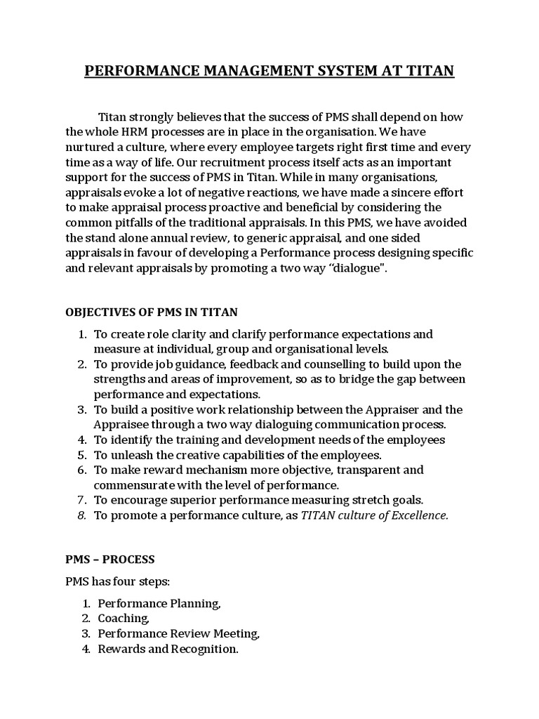 Titan's Performance Management System | PDF | Performance Appraisal ...