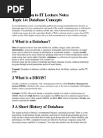 Introduction To IT Lecture Notes Topic 14: Database Concepts