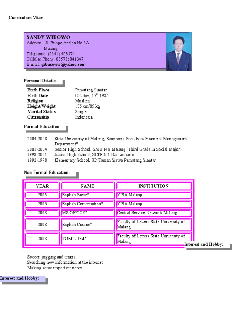Contoh CV Sandy Wibowo | PDF