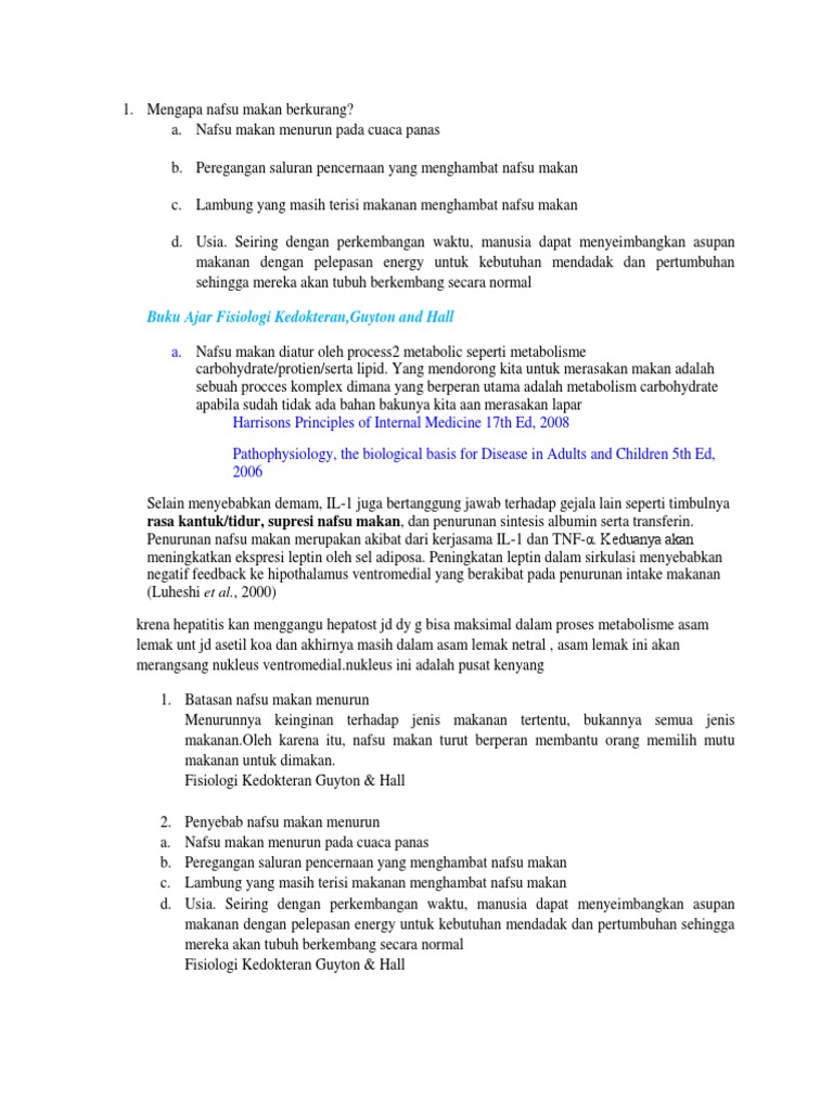 Penyebab dan Mekanisme Nafsu Makan Menurun | PDF