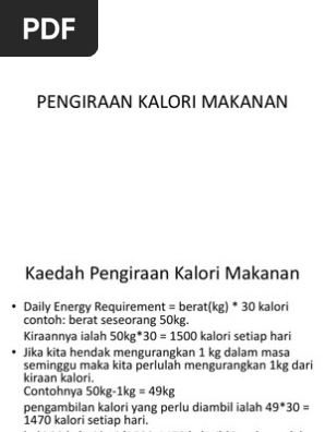 Zma Pengiraan Kalori Makanan Anatomi Pdf