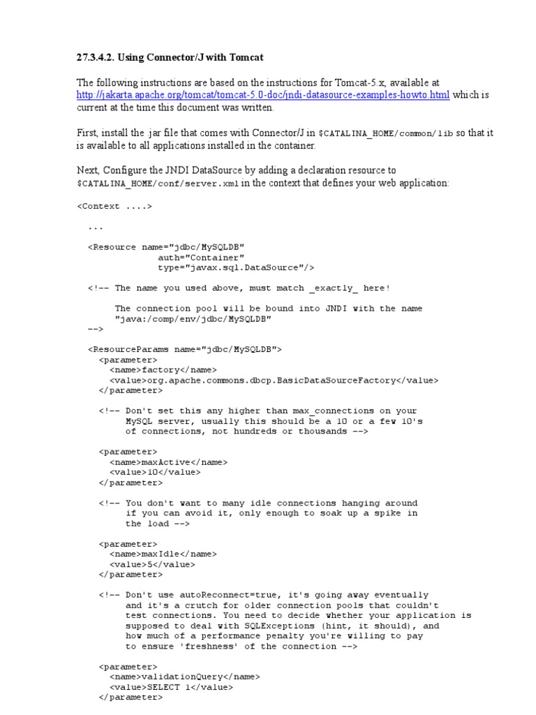 Configuring MySQL with Tomcat Connector/J | PDF | Web Application | My Sql