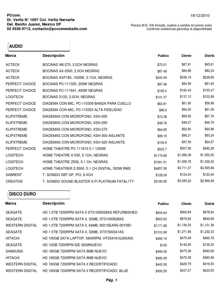 Listadeprecios PDF | PDF | Hardware de la computadora | Unidad Central ...