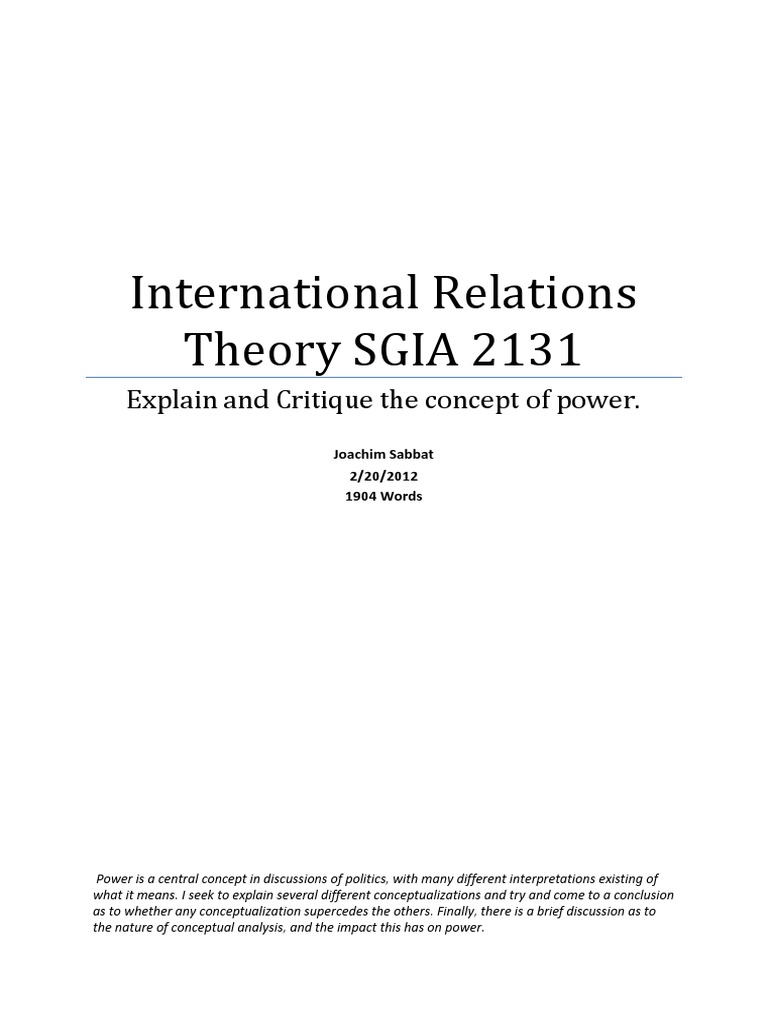 Understanding Power in International Relations | PDF | International ...
