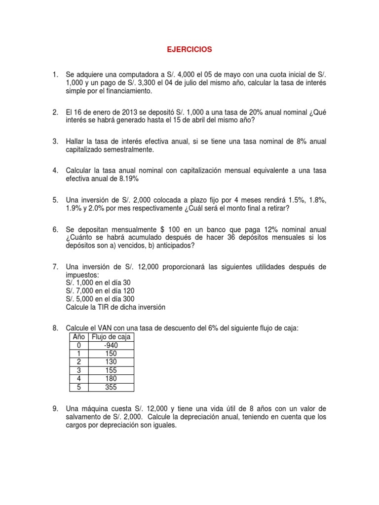 Ejercicios Matematicas Financieras | PDF | Interés | Euro
