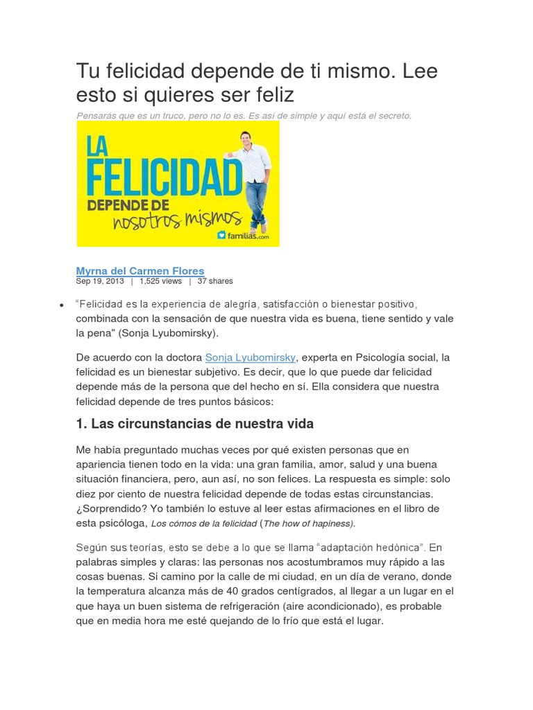La felicidad depende de ti mismo | PDF | Felicidad | Mujer