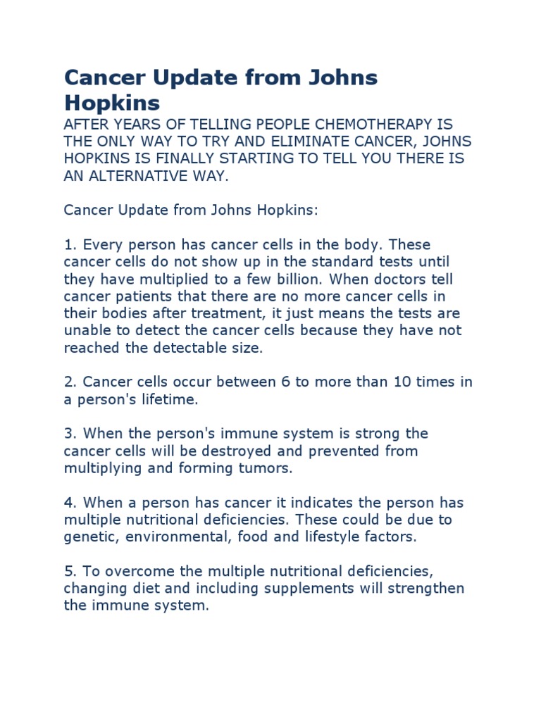 Cancer Update From Johns Hopkins Chemotherapy Cancer