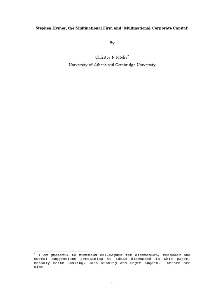 PITELIS Hymer and The Multinational Firm 011014 PDF Foreign