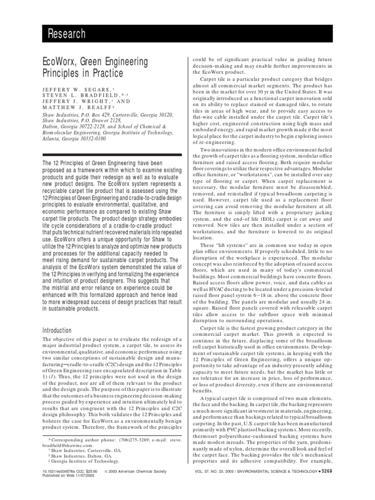EcoWorx, Green Engineering Principles in Practice | PDF | Recycling ...