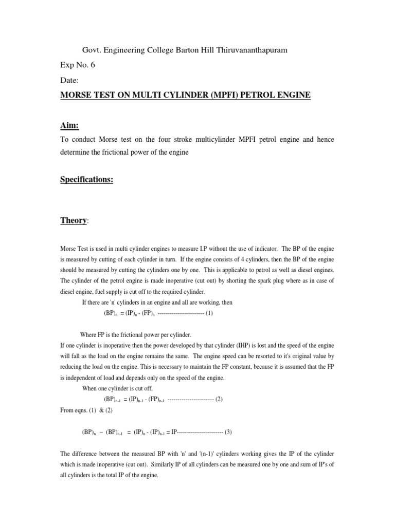 Morse Test Engines Fuel Injection