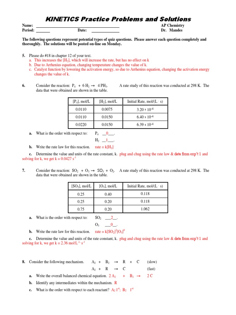 KINETICS Practice Problems and Solutions | PDF | Chemical Kinetics ...