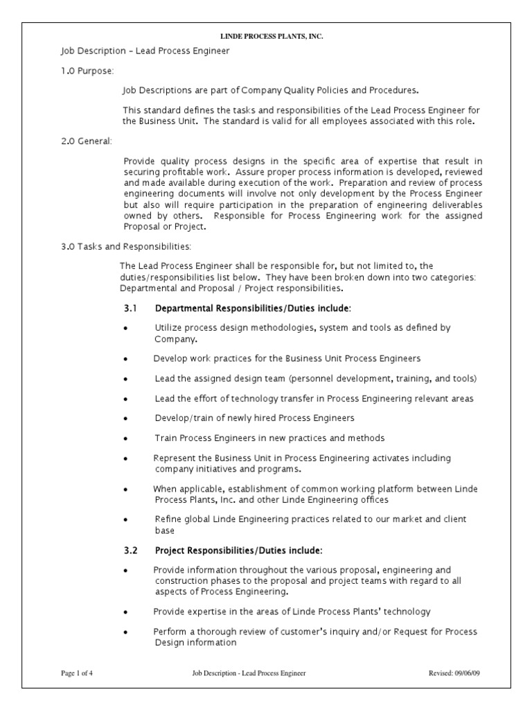 Lead Process Engineer Download Free Pdf Engineer Engineering